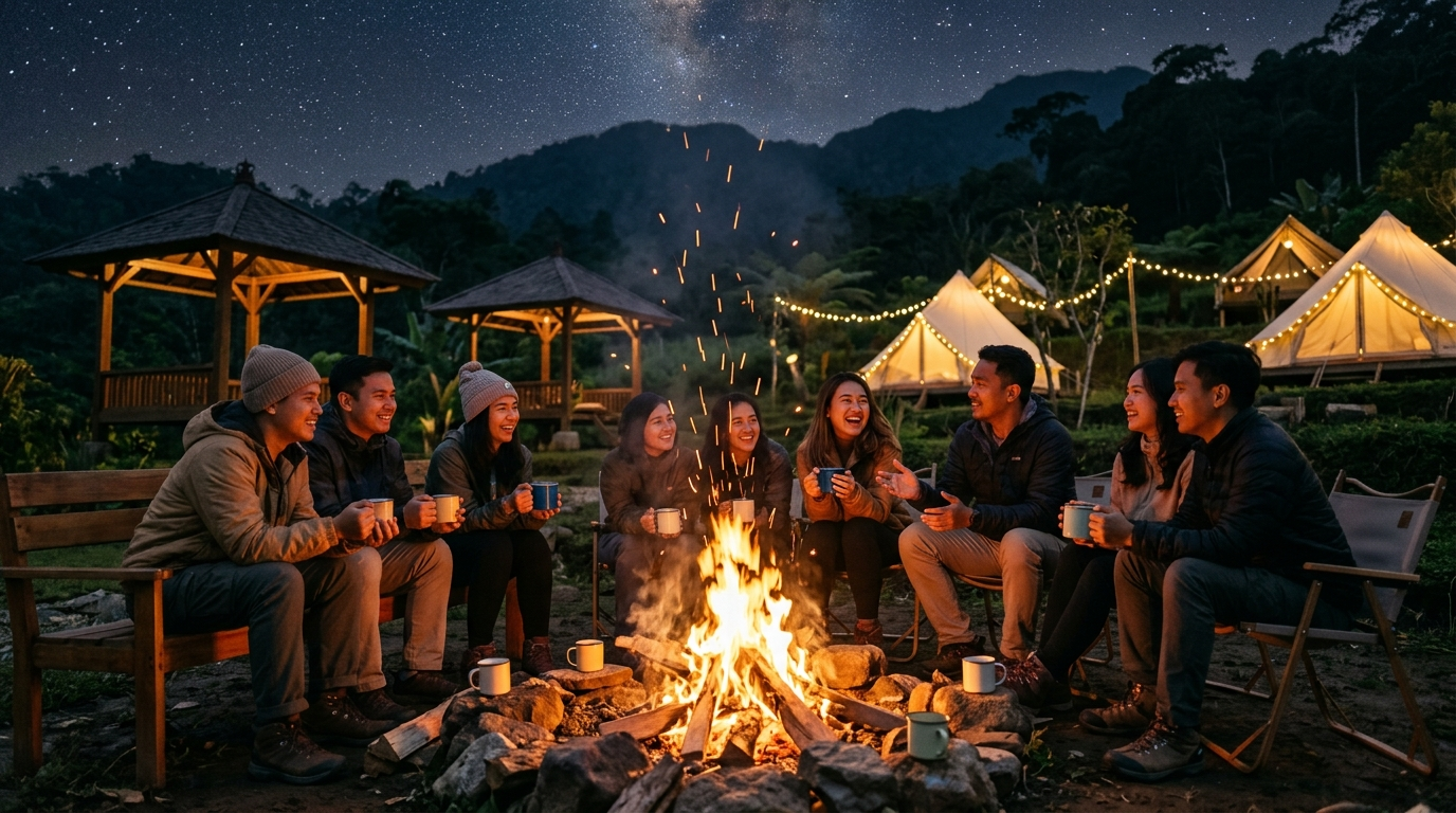 Suasana Malam Api Unggun Edelweiss Basecamp